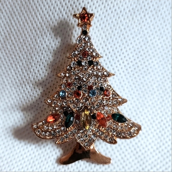 Vintage Christmas Angel With Wings Prong Set Rhinestone Gold Tone Brooch - Picture 11 of 11